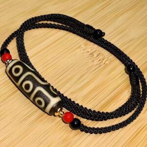 #02190108 Tibetan 9-eyed Dzi Bead Pendant Horseshoe Pattern